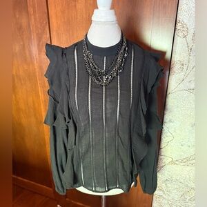 ⚜️ JOE’S JEANS BLACK RUFFLED LONG SLEEVE BLOUSE SIZE M ⚜️